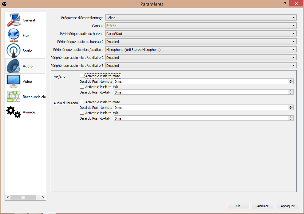 Configuration Audio sur OBS