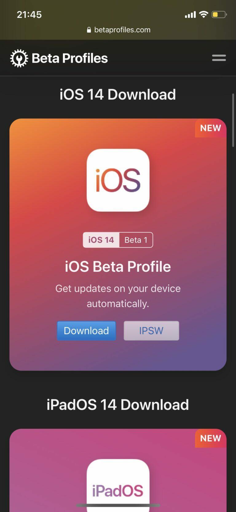beta profiles com ios 14