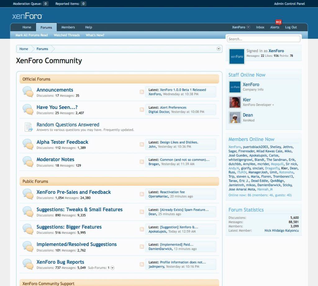 Exemple de forum construit avec le CMS XenForo
